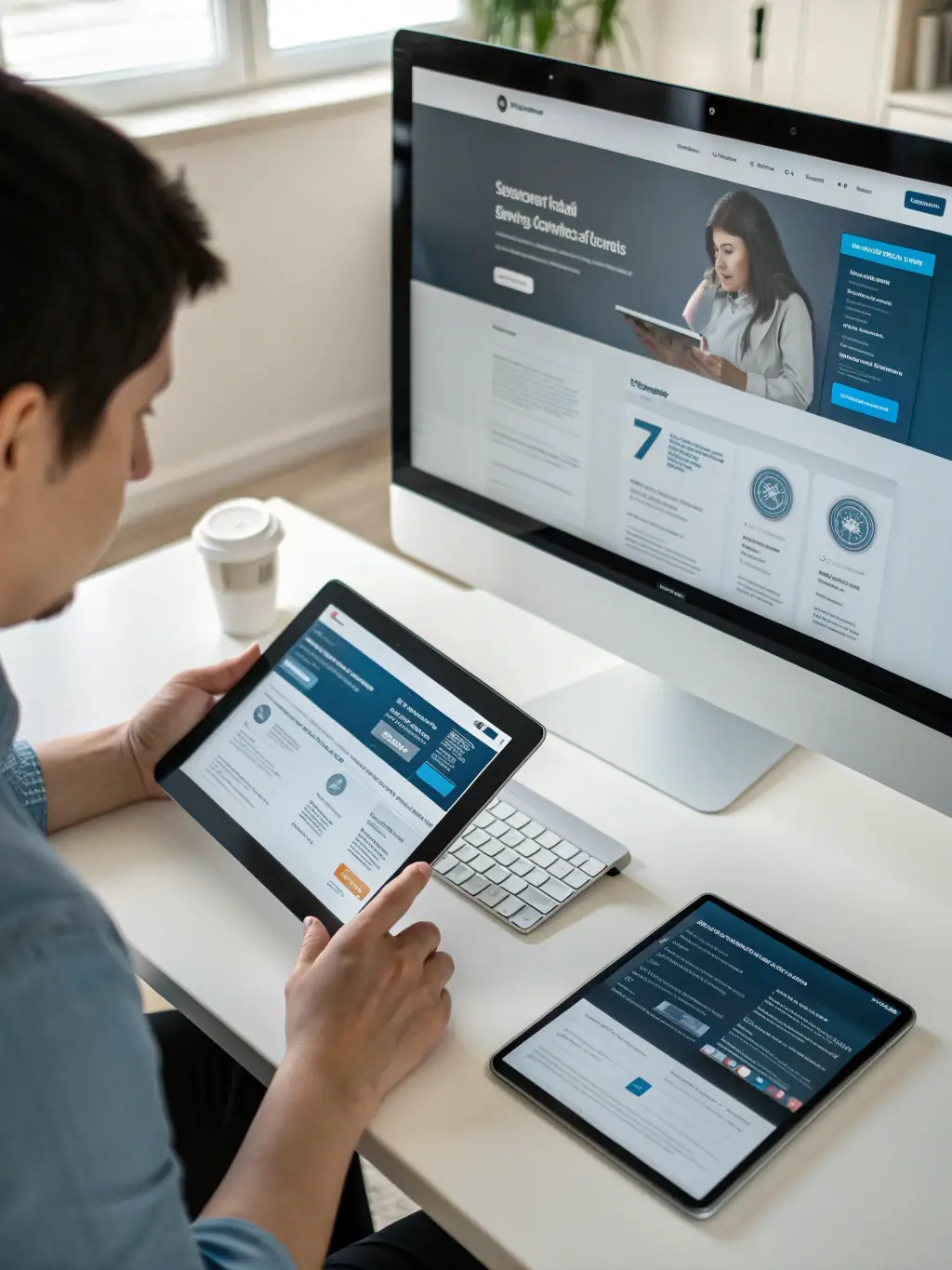 A diverse selection of website templates displayed on a tablet, showcasing the variety of design options.